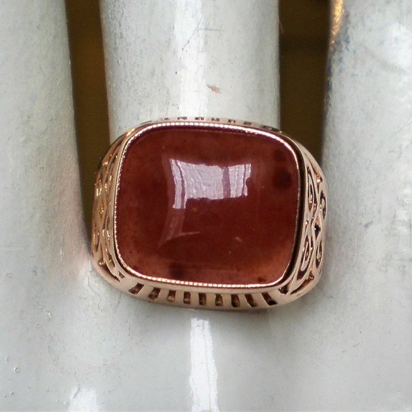 Russian USSR 14K 583 Rose Pink Gold Red Chalcedony Unisex Men's Women's Ring - Picture 8 of 10